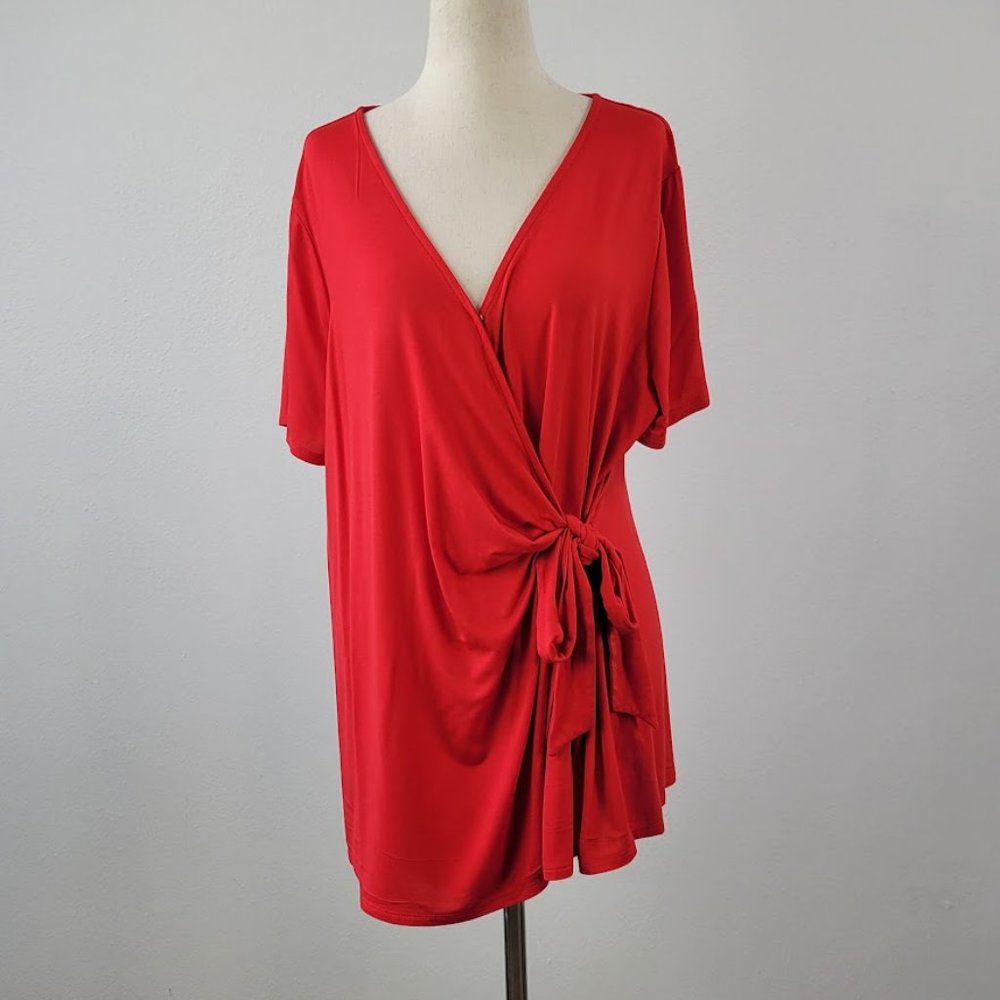 FOURTEENTH PLACE wrap knot blouse red Sz 1X NEW